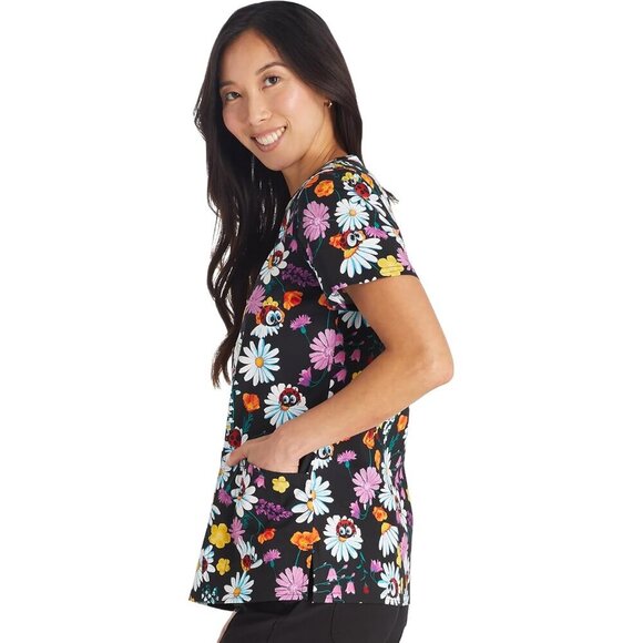 Women Scrubs Printed V-Neck Top with Pockets Autism Support Breathable Fabric - Picture 3 of 6
